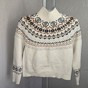 Cupcakes And Cashmere Cozy Fair Isle Knit Sweater - Cream and Brown Small